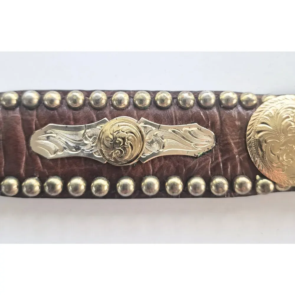 Vintage Al Beres Womens Belt Western Concho Size 42 Leather Made In USA Brown